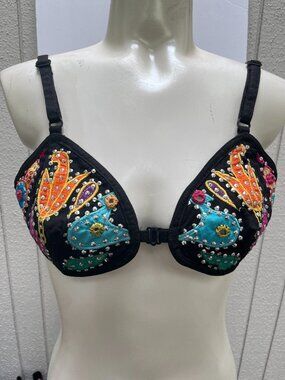 Vintage Black Hand Embroided Sequin Bra Top  Size S